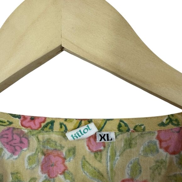 Kilol X-Large Hand Block Large Kaftan Dress Pockets Floral Pullover Womens - Picture 3 of 15